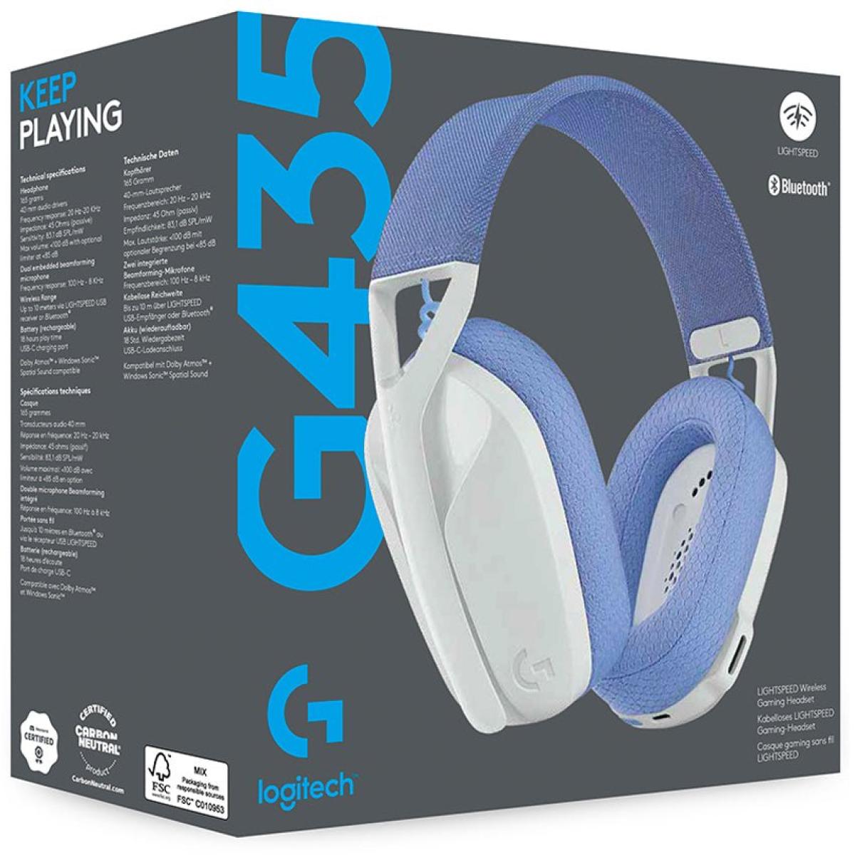 Logitech G435 LIGHTSPEED Wireless (White) Dual Mode (2.4GHz & Bluetooth) Gaming Headset , Dolby Atmos, Lightweight, USB-C Charging , Upt To 18 Hours, Multi Platform Support