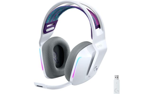 Logitech G733 Wireless Lightspeed Gaming Headset, DTS Headphone:X 2.0 surround sound 7.1,  Lightsync RGB, 278g ULTRA LIGHTWEIGHT, Up To 29 Hours Battery Life (White)