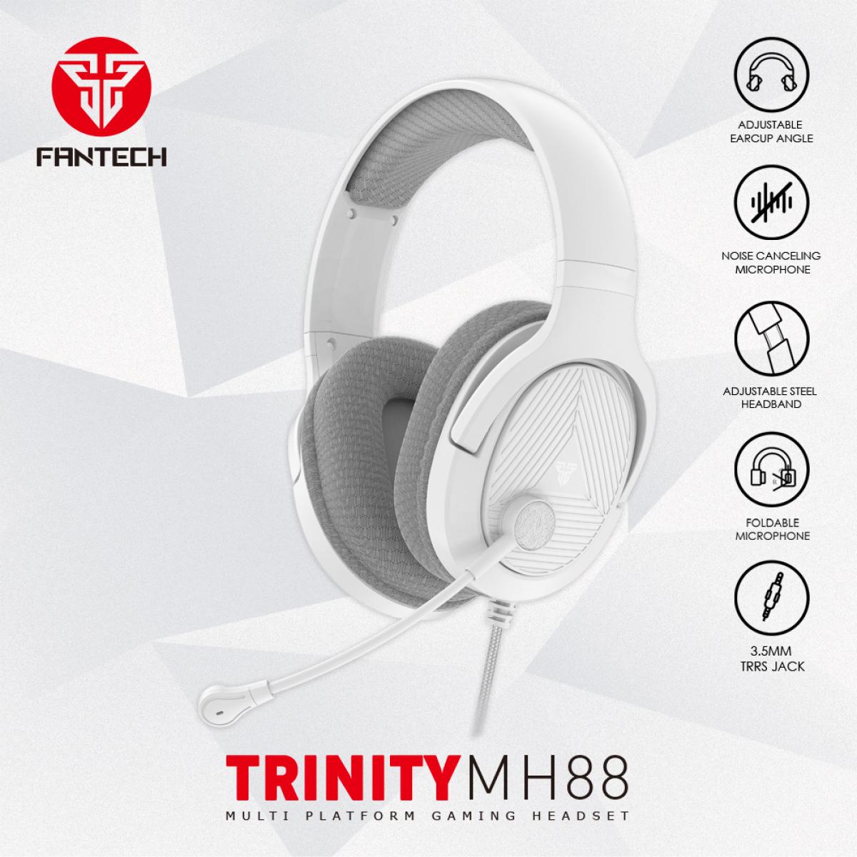 Fantech Trinity MH88 (White) Wired (3.5mm) Lightweight Adjustable Gaming Headset, Multiplatform PC, PS, XBOX, Mobile, including 3.5mm Audio Splitter w/ Noise Cancelling Mic & Easy Inline Volume Control