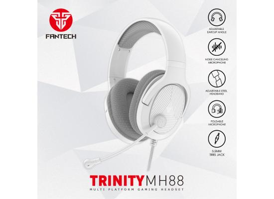 Fantech Trinity MH88 (White) Wired (3.5mm) Lightweight Adjustable Gaming Headset, Multiplatform PC, PS, XBOX, Mobile, including 3.5mm Audio Splitter w/ Noise Cancelling Mic & Easy Inline Volume Control 