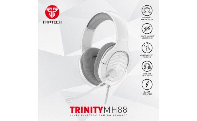 Fantech Trinity MH88 (White) Wired (3.5mm) Lightweight Adjustable Gaming Headset, Multiplatform PC, PS, XBOX, Mobile, including 3.5mm Audio Splitter w/ Noise Cancelling Mic & Easy Inline Volume Control