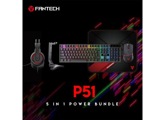 FANTECH P51 Power Bundle 5 IN 1 Gaming Set Combo Black Wired (Keyboard + Mouse + Headset + Mouse Pad+ Headset Stand)