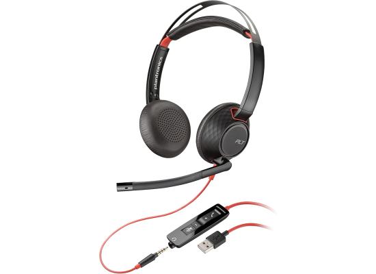Poly - Blackwire 5220 USB-A Headset (Plantronics) - Wired, Dual Ear (Stereo) Computer Headset with Boom Mic - USB-A, 3.5 mm to connect to your PC, Mac, Tablet and/or Cell Phone