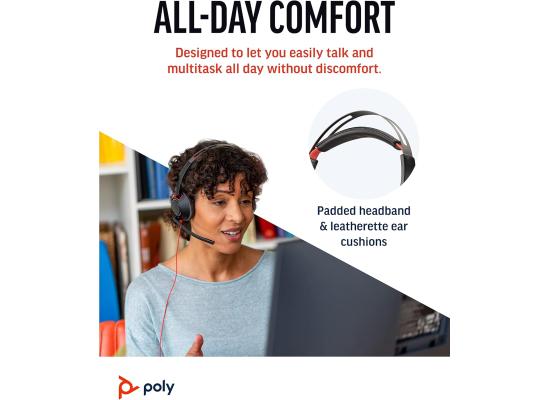 Poly - Blackwire 5220 USB-A Headset (Plantronics) - Wired, Dual Ear (Stereo) Computer Headset with Boom Mic - USB-A, 3.5 mm to connect to your PC, Mac, Tablet and/or Cell Phone