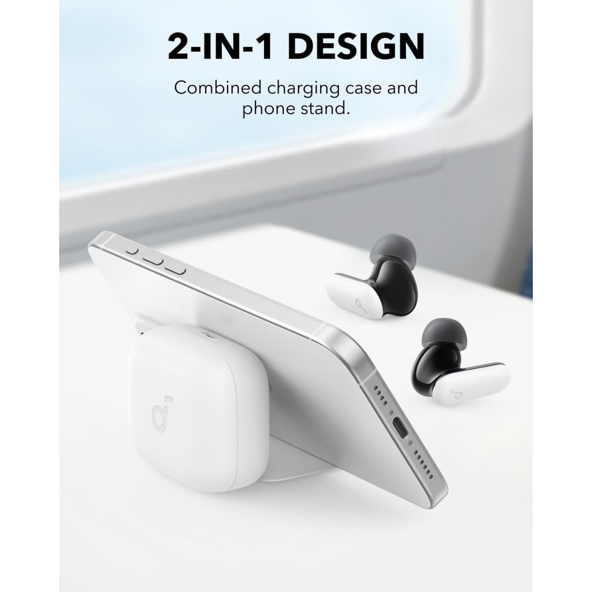 Soundcore R50i NC by Anker Noise Cancelling Earbuds, Strong and Smart Noise Cancelling, Powerful Bass, 45H Playtime, 2-in-1 Case and Phone Stand, IP54, Wireless Earbuds, Bluetooth 5.4 (White)