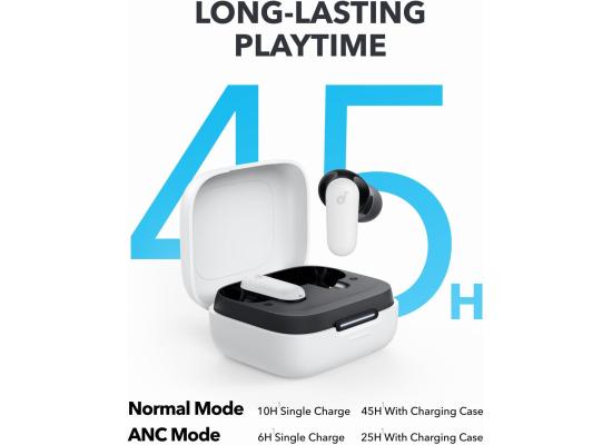 Soundcore R50i NC by Anker Noise Cancelling Earbuds, Strong and Smart Noise Cancelling, Powerful Bass, 45H Playtime, 2-in-1 Case and Phone Stand, IP54, Wireless Earbuds, Bluetooth 5.4 (White)