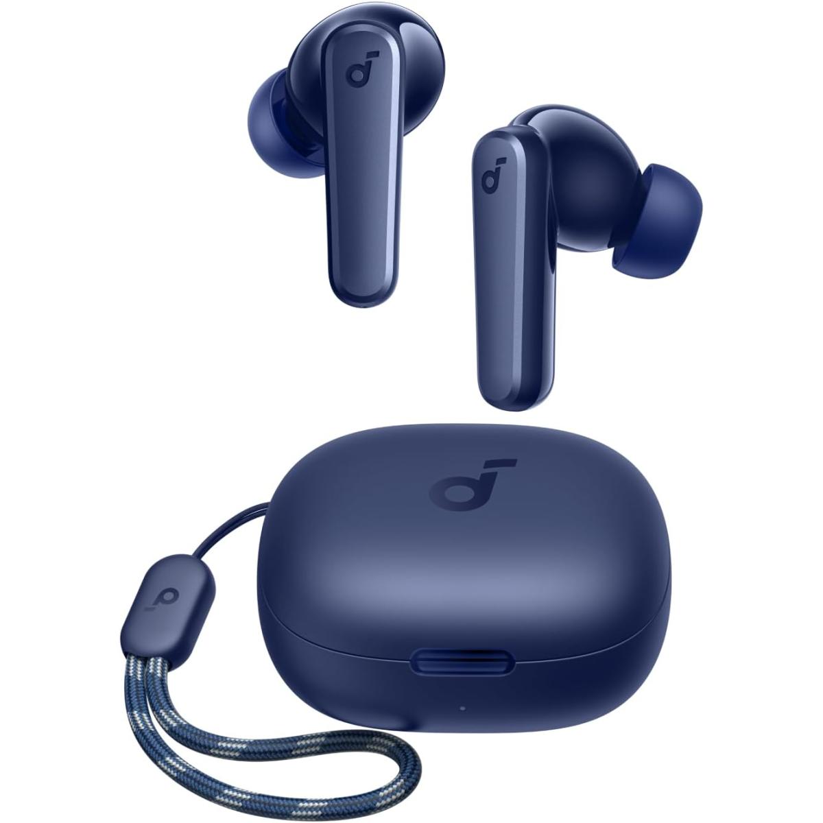 Soundcore by Anker R50i True Wireless Earbuds, 10mm Drivers with Big Bass, Bluetooth 5.3, 30H Long Playtime, Water-Resistant, 2 Mics for AI Clear Calls, 22 Preset EQs, Customization (Blue)