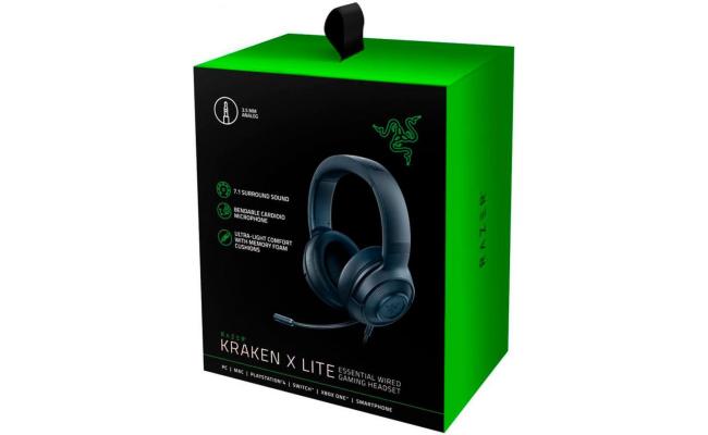 Razer Kraken X Lite (3.5mm) UltraLight WIred Gaming Headset 7.1 Surround Sound w/ Bendable Cardioid Mic Multiplatform:PC, PS4, Xbox, Nintendo