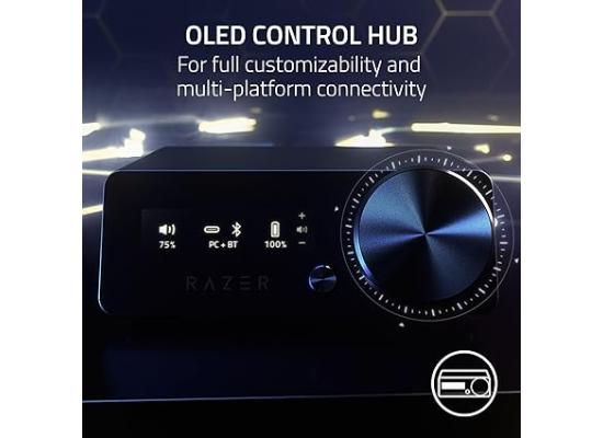 Razer Kraken V4 PRO RGB Chroma Wireless Pro Level Gaming Headset (2.4GHz, Bluetooth) USB, 3.5 mm, OLED Control Hub, Thx Spatial Audio 7.1 w/Super Wideband Mic for PC, Mac, PS5, Smartphone - Black