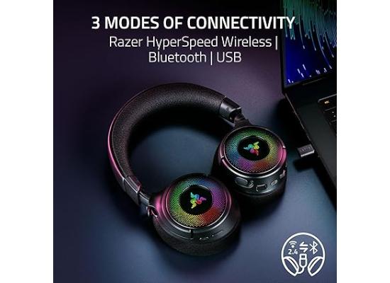 Razer Kraken V4 RGB Chroma Wireless Pro Level Gaming Headset (2.4GHz, Bluetooth) USB, Thx Spatial Audio 7.1 w/Super Wideband Mic for PC, Mac, PS5, Smartphone - Black