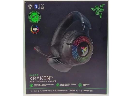 Razer Kraken V4 RGB Chroma Wireless Pro Level Gaming Headset (2.4GHz, Bluetooth) USB, Thx Spatial Audio 7.1 w/Super Wideband Mic for PC, Mac, PS5, Smartphone - Black