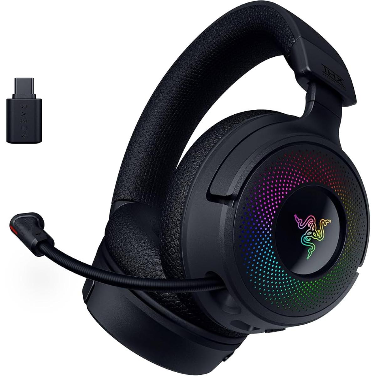 Razer Kraken V4 RGB Chroma Wireless Pro Level Gaming Headset (2.4GHz, Bluetooth) USB, Thx Spatial Audio 7.1 w/Super Wideband Mic for PC, Mac, PS5, Smartphone - Black