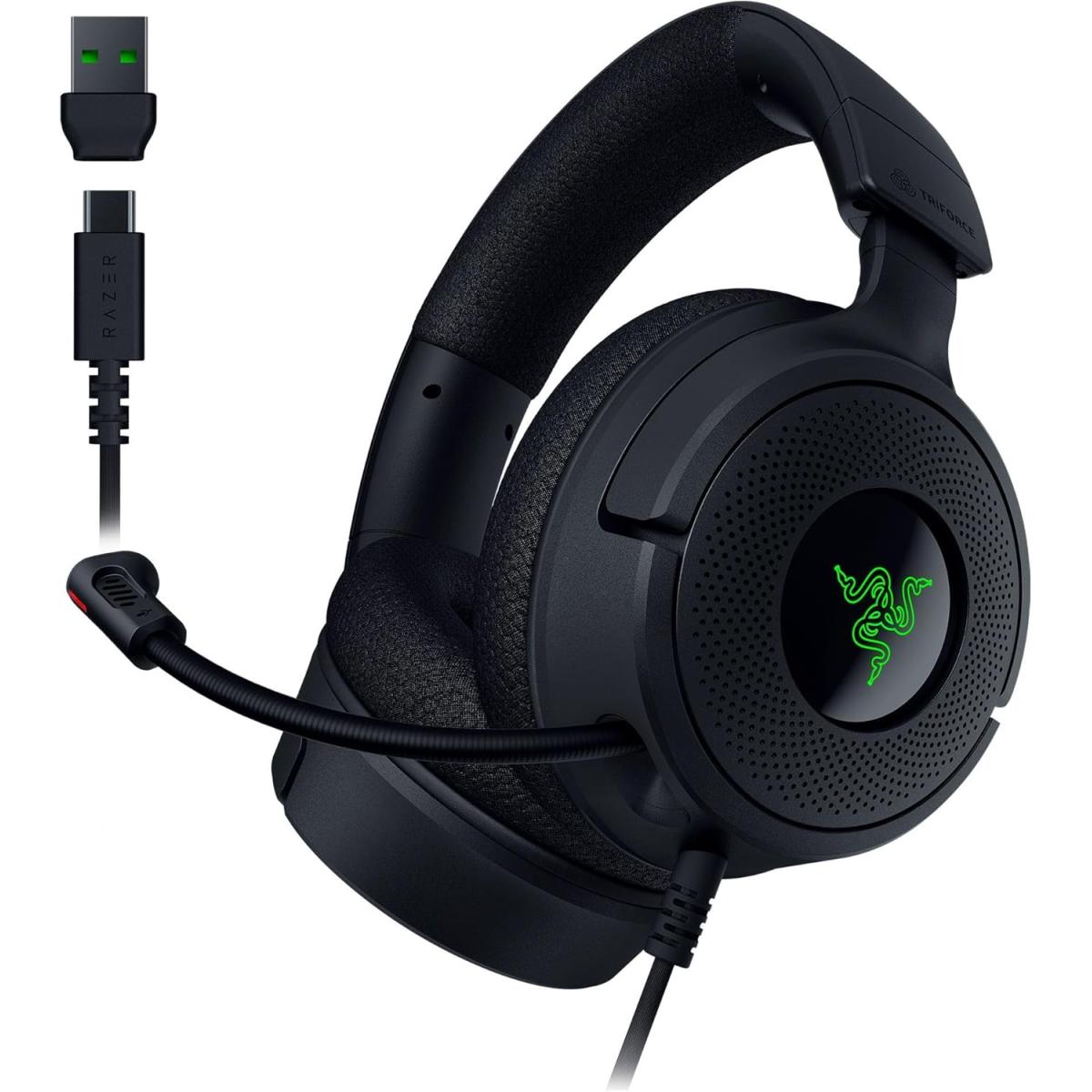 Razer Kraken V4 X Chroma RGB Wired Gaming Headset w/ 7.1 surround sound, Cardioid Mic & Memory Foam Cushions, Type C & Type A Cable for PC, Mac, PS5,Smartphone