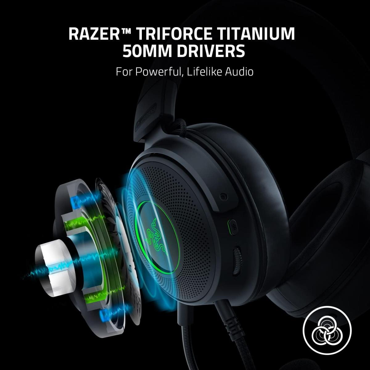 Razer Kraken V3 HyperSense Wired USB Gaming Headset w/Haptic Technology: Triforce Titanium 50mm Drivers - THX Spatial Audio - Hybrid Fabric & Leatherette Memory Foam Cushions - Detachable Mic Razer Kraken V3 HyperSense Wired USB Gaming Headset w/Haptic Technology: Triforce Titanium 50mm Drivers - THX Spatial Audio - Hybrid Fabric & Leatherette Memory Foam Cushions - Detachable Mic