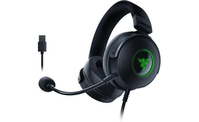 Razer Kraken V3 HyperSense Wired USB Gaming Headset w/Haptic Technology: Triforce Titanium 50mm Drivers - THX Spatial Audio - Hybrid Fabric & Leatherette Memory Foam Cushions - Detachable Mic Razer Kraken V3 HyperSense Wired USB Gaming Headset w/Haptic Technology: Triforce Titanium 50mm Drivers - THX Spatial Audio - Hybrid Fabric & Leatherette Memory Foam Cushions - Detachable Mic
