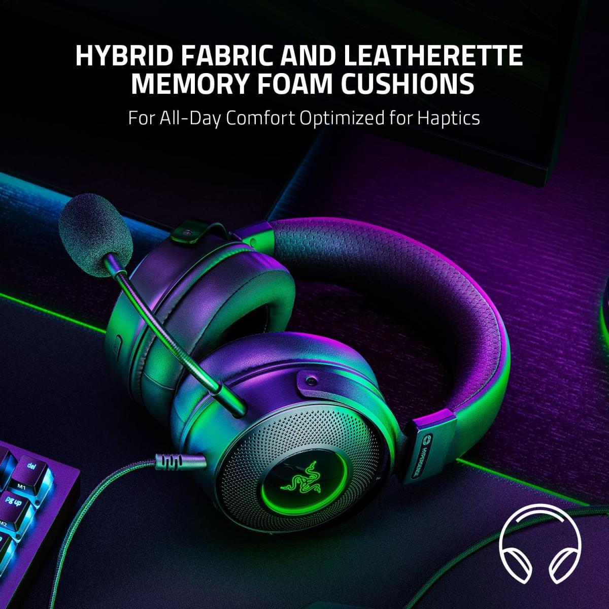 Razer Kraken V3 HyperSense Wired USB Gaming Headset w/Haptic Technology: Triforce Titanium 50mm Drivers - THX Spatial Audio - Hybrid Fabric & Leatherette Memory Foam Cushions - Detachable Mic Razer Kraken V3 HyperSense Wired USB Gaming Headset w/Haptic Technology: Triforce Titanium 50mm Drivers - THX Spatial Audio - Hybrid Fabric & Leatherette Memory Foam Cushions - Detachable Mic