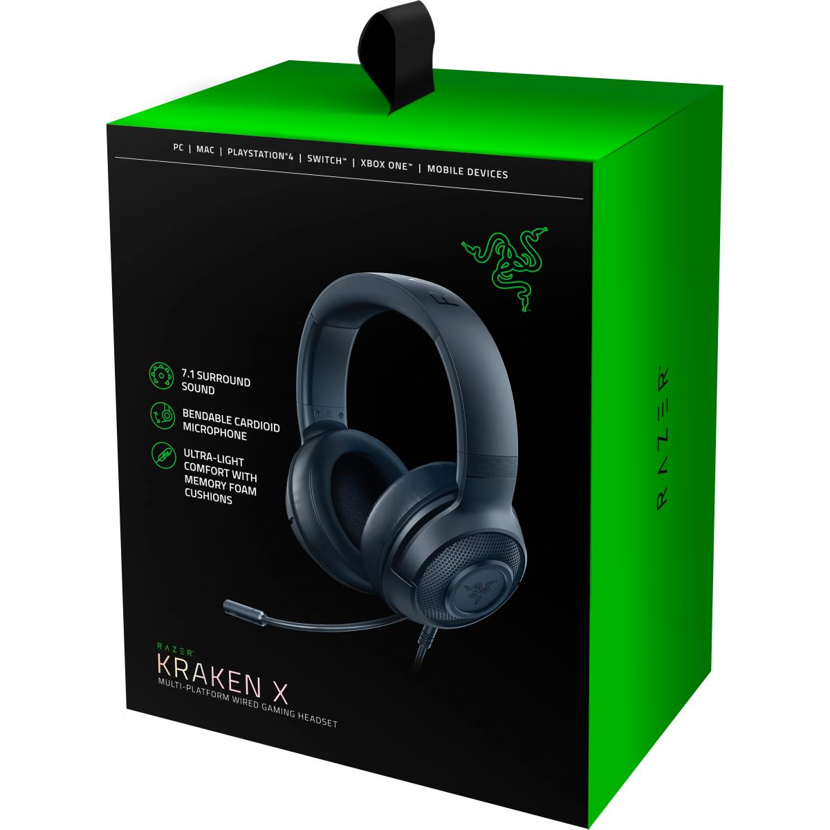 Razer Kraken X 3.5mm UltraLight WIred Gaming Headset 7.1 Surround Sound w/ Bendable Cardioid Mic Multiplatform: PC, PS4, Xbox, Nintendo