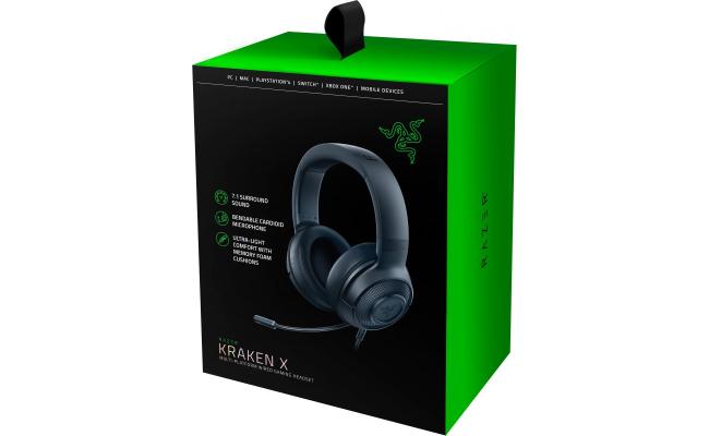 Razer Kraken X 3.5mm UltraLight WIred Gaming Headset 7.1 Surround Sound w/ Bendable Cardioid Mic Multiplatform: PC, PS4, Xbox, Nintendo