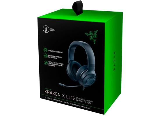 Razer Kraken X Lite 3.5mm Lightweight WIred Gaming Headset 7.1 Surround Sound w/ Bendable Noise Cancelling Mic Multiplatform: PC, PS4, Xbox, Nintendo