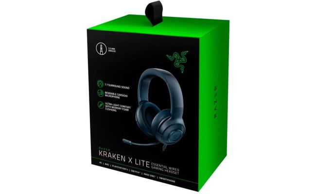 Razer Kraken X Lite 3.5mm Lightweight WIred Gaming Headset 7.1 Surround Sound w/ Bendable Noise Cancelling Mic Multiplatform: PC, PS4, Xbox, Nintendo