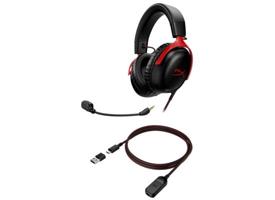 HyperX Cloud III DTS:X Spatial Virtual 3D Surround Sound Gaming Headset w/ Improved Bass & Superior Noise-cancelling Mic Quality & Onboard Controls , Multiplatform Compatibility (USB-C, USB-A, and 3.5mm) - Black & Red