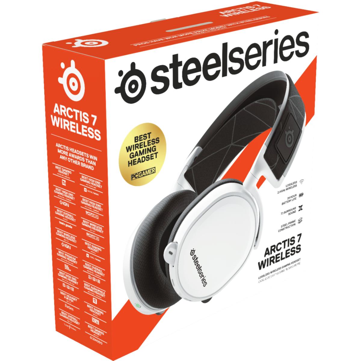 SteelSeries Arctis 7 (2021) - Lossless 2.4 Ghz Wireless Gaming Headset with DTS Headphone: X v2.0 Surround - for PC and PlayStation 4 - White