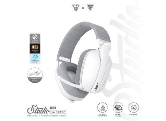 Fantech Studio Pro WHG03 7.1 Surround Sound (White) Wireless & Wired Gaming Headset Quad-Mode Connection (BT, Low Latency 2.4GHz, 3.5mm, USB 7.1) Up To 40 Hours Battery For PC, MacOS, XBOX, PS, iOS, Android