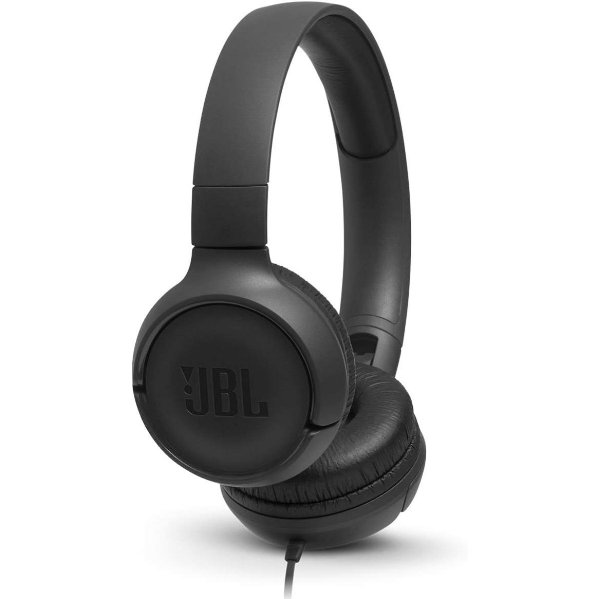 JBL Tune 500 (Black) Lightweight Wired on-Ear Headphones, Pure Bass Sound, Foldable Design, Hands-Free Calls, Tangle-Free Flat Cable Ask Siri or Google Now
