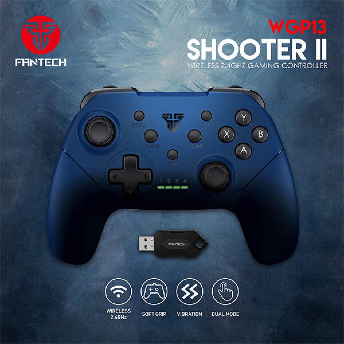 Fantech WGP13 Shooter II Wireless (2.4GHz) Gaming Controller, Built-In Rechargeable Battery , Dual Vibration Motors - Blue
