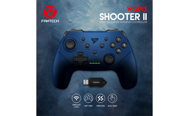 Fantech WGP13 Shooter II Wireless (2.4GHz) Gaming Controller, Built-In Rechargeable Battery , Dual Vibration Motors - Blue