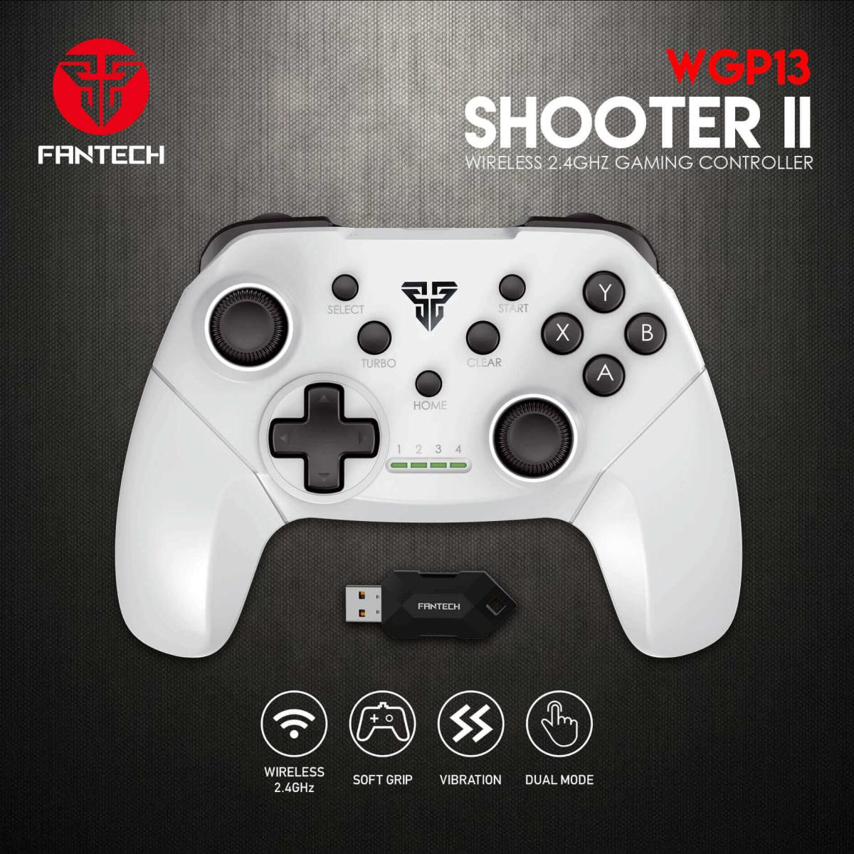 Fantech WGP13 Shooter II Wireless (2.4GHz) Gaming Controller, Built-In Rechargeable Battery , Dual Vibration Motors - White