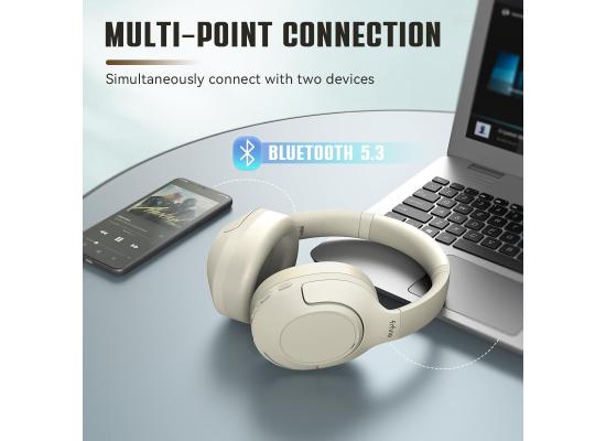 FIFINE X3W Over-ear Wireless Headphone with Active Noise Canceling, Bluetooth 5.3, Three Modes, Detachable Boom Microphone (White)