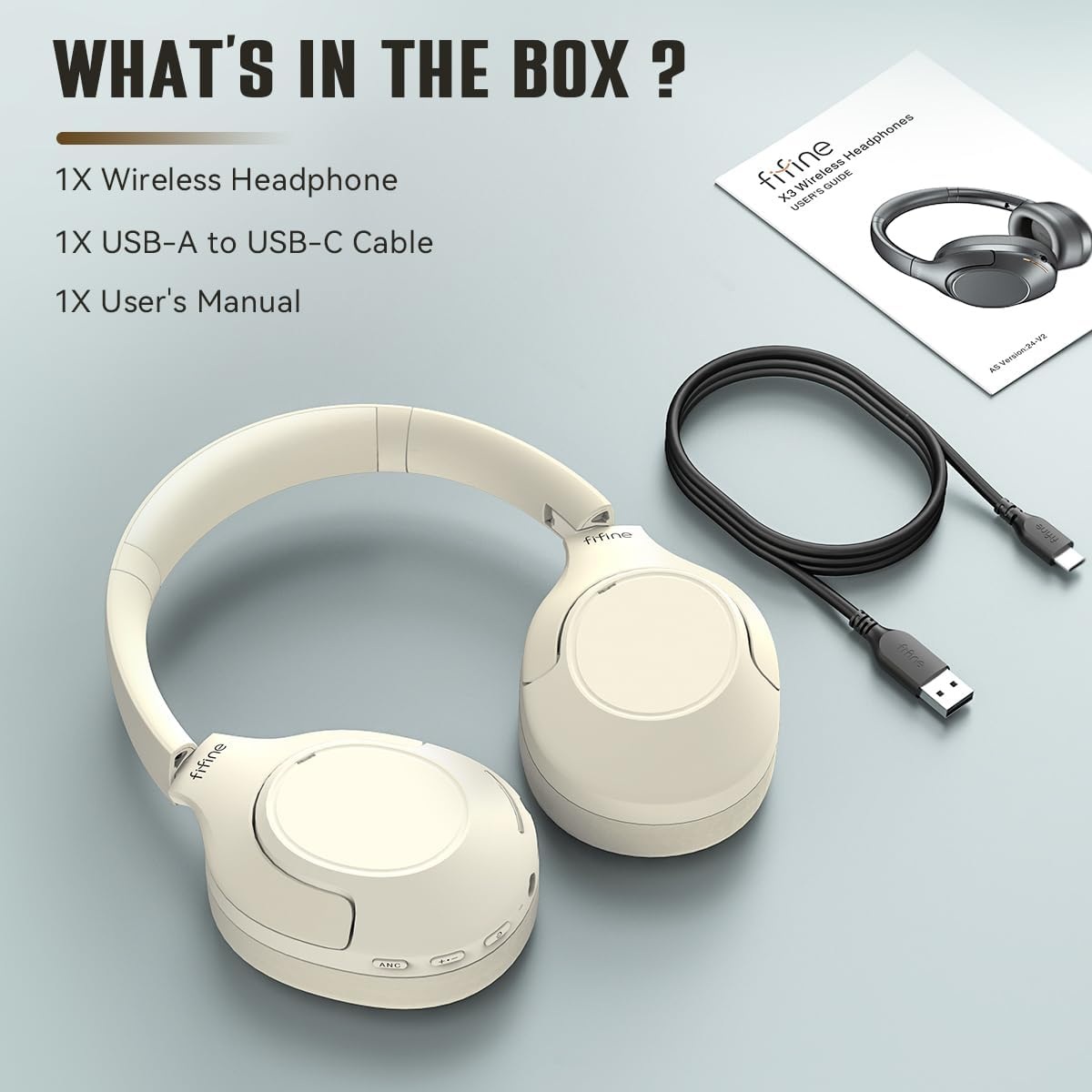 FIFINE X3W Over-ear Wireless Headphone with Active Noise Canceling, Bluetooth 5.3, Three Modes, Detachable Boom Microphone (White)