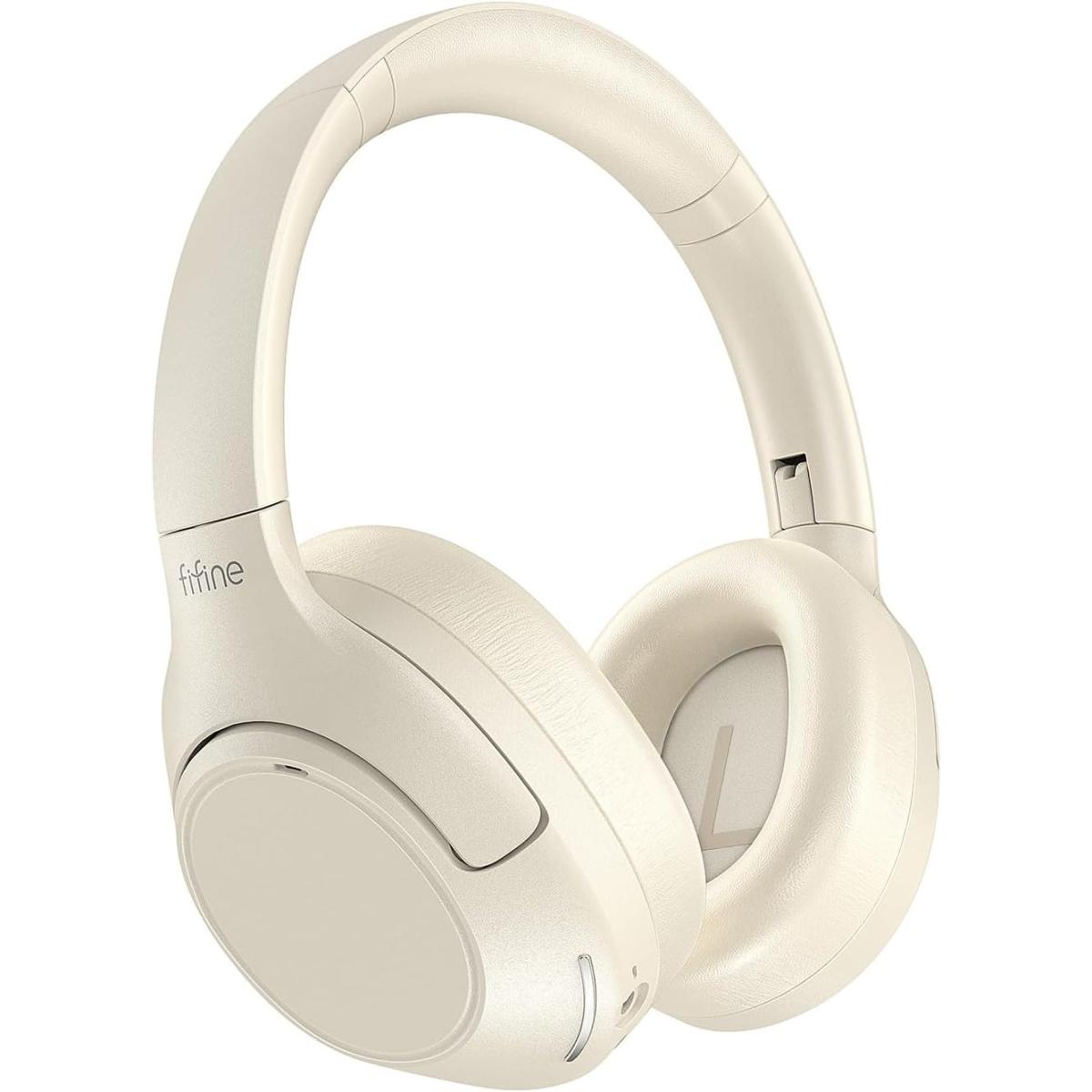 FIFINE X3W Over-ear Wireless Headphone with Active Noise Canceling, Bluetooth 5.3, Three Modes, Detachable Boom Microphone (White)