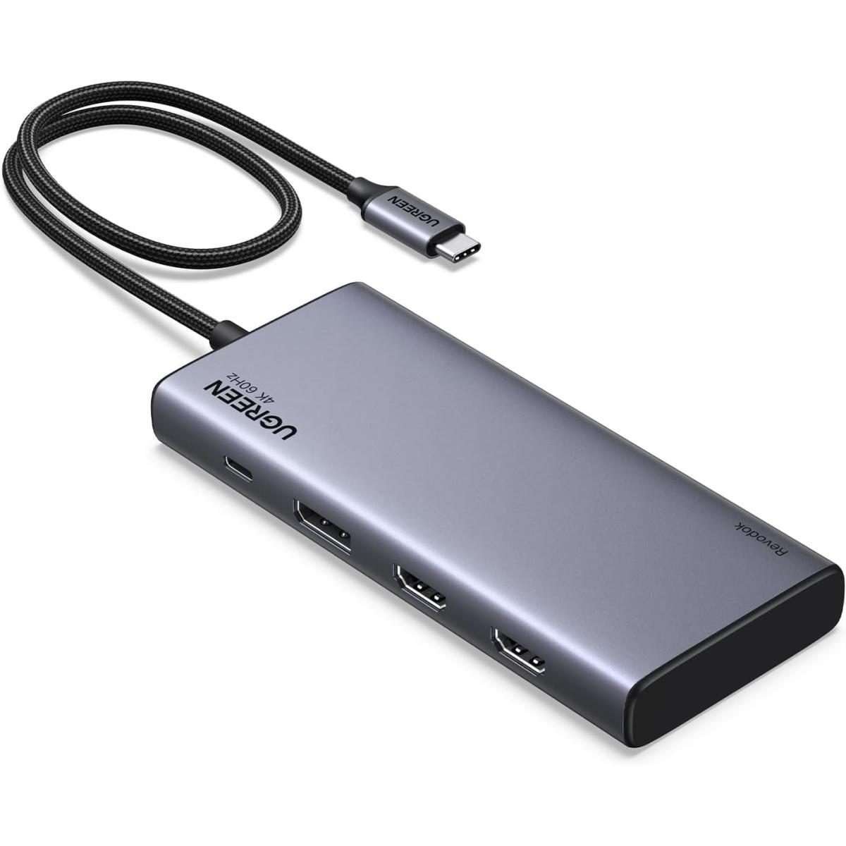 UGREEN USB-C Hub,Revodok 8-in-1,Plug And Play, Input (1 XUSB-C) , Output(2 HDMI,1 Display Port ,2 USB A&C 3.2 Ports ), Video (HDMI 1 ,HDMI 2,DP Up To 4K@60Hz) USB (USB-C ,USB-A ),Charging (USB-C Supports PD 3.0 , 100W),CM639/35625