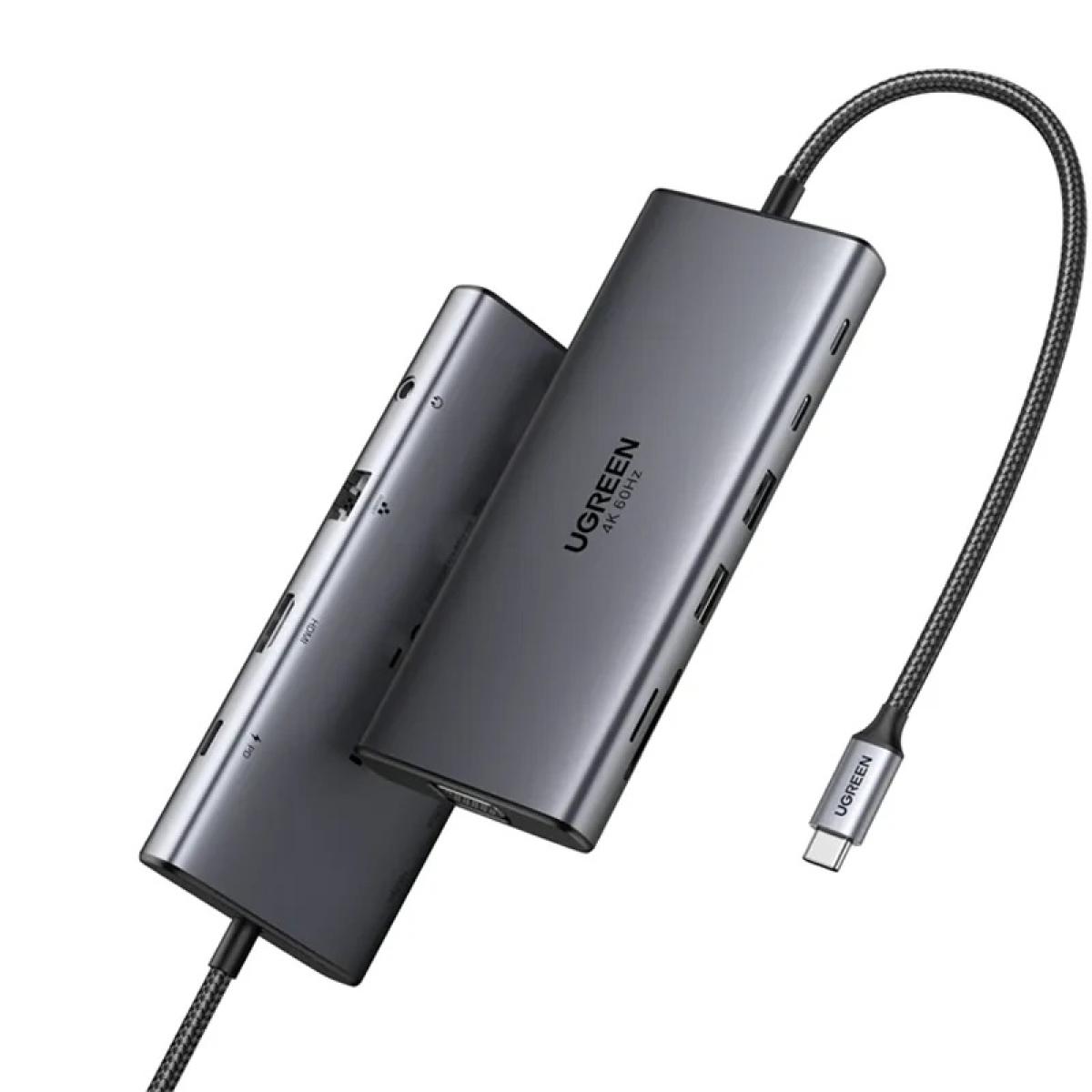 UGREEN USB-C Hub Revodok 11-in-1,Input(1*USB C),Output(1*HDMI,1*VGA,2*USB-C,2*USB-A,1*RJ45,1*SD Card Slot,1*TF Card Slot,1* 3.5mm),Video (HDMI ,VGA),USB(USB-C),Ethernet(RJ45),Card Reader(SD/TF),Audio(3.5mm),100W Power,CM639/45520