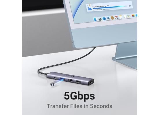 UGREEN USB C Hub 5 in 1 Multiport Adapter Revodok 105 4K HDMI, 100W Power Delivery, 3 USB-A Data Ports, USB C Dongle for MacBook Pro/Air, iPad Pro, iMac, iPhone 16 Pro/Pro Max, XPS, Thinkpad