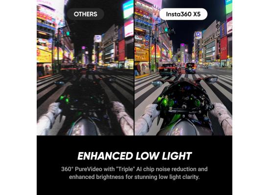 Insta360 X5 - Waterproof 8K 360° Action Camera, Leading Low Light, Invisible Selfie Stick Effect, Rugged and Replaceable Lens, 3-Hour Battery, Built-in Wind Guard, Stabilization, Triple AI Chip Design