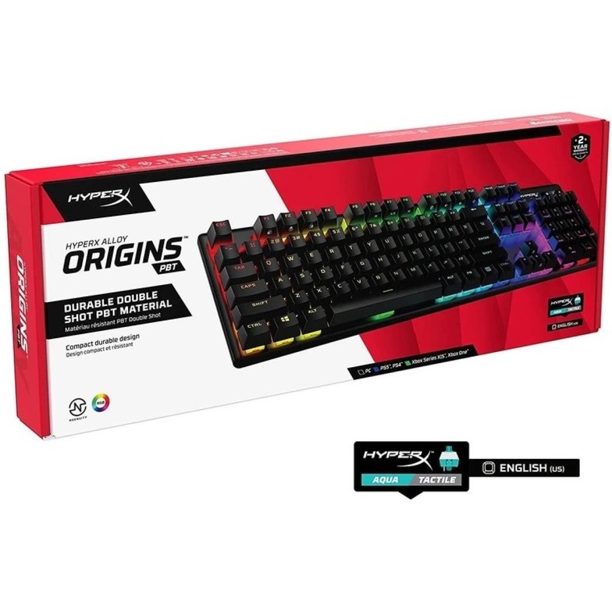 HyperX Alloy Origins PBT Mechanical Gaming Keyboard, Macro Customization, Full Sized KeyBoard, RGB LED Backlit - Tactile HyperX Aqua Switch (English & Russian Layout)
