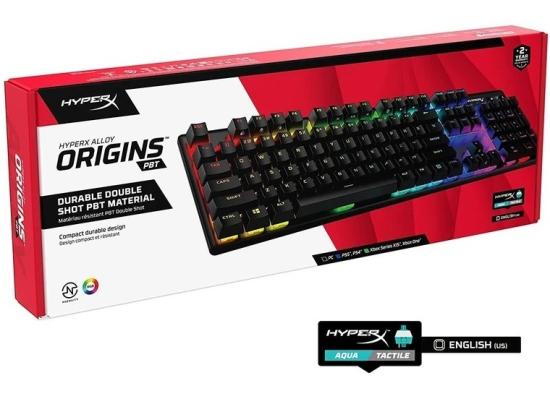 HyperX Alloy Origins PBT Mechanical Gaming Keyboard, Macro Customization, Full Sized KeyBoard, RGB LED Backlit - Tactile HyperX Aqua Switch (English & Russian Layout)