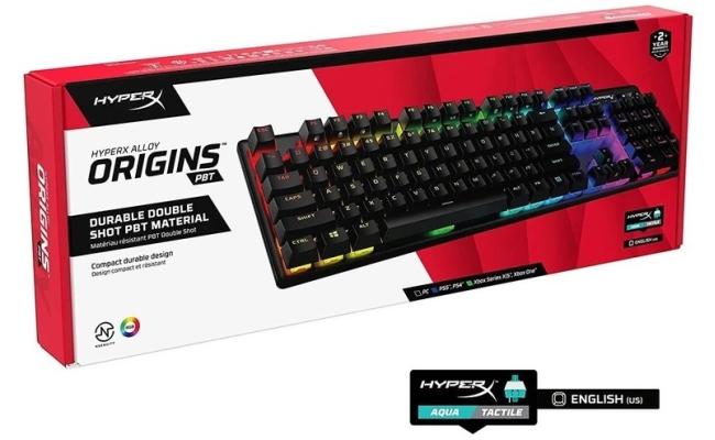 HyperX Alloy Origins PBT Mechanical Gaming Keyboard, Macro Customization, Full Sized KeyBoard, RGB LED Backlit - Tactile HyperX Aqua Switch (English & Russian Layout)