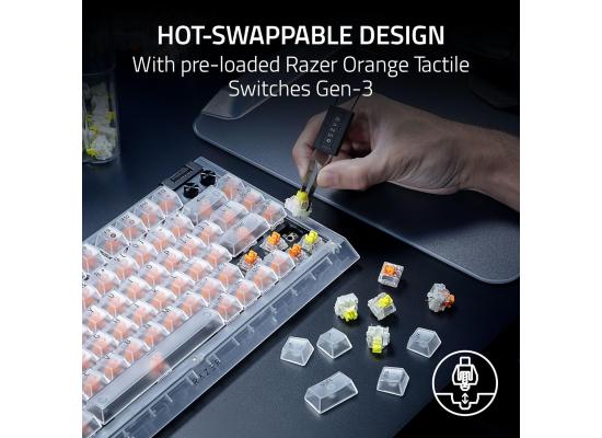 Razer BlackWidow V4 75% Phantom White - Hot-swappable mechanical gaming keyboard - Orange Tactile Switches - Media roller with 2 dedicated media keys - RGB - US Layout Phantom White Edition