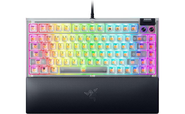 Razer BlackWidow V4 75% Phantom White - Hot-swappable mechanical gaming keyboard - Orange Tactile Switches - Media roller with 2 dedicated media keys - RGB - US Layout Phantom White Edition
