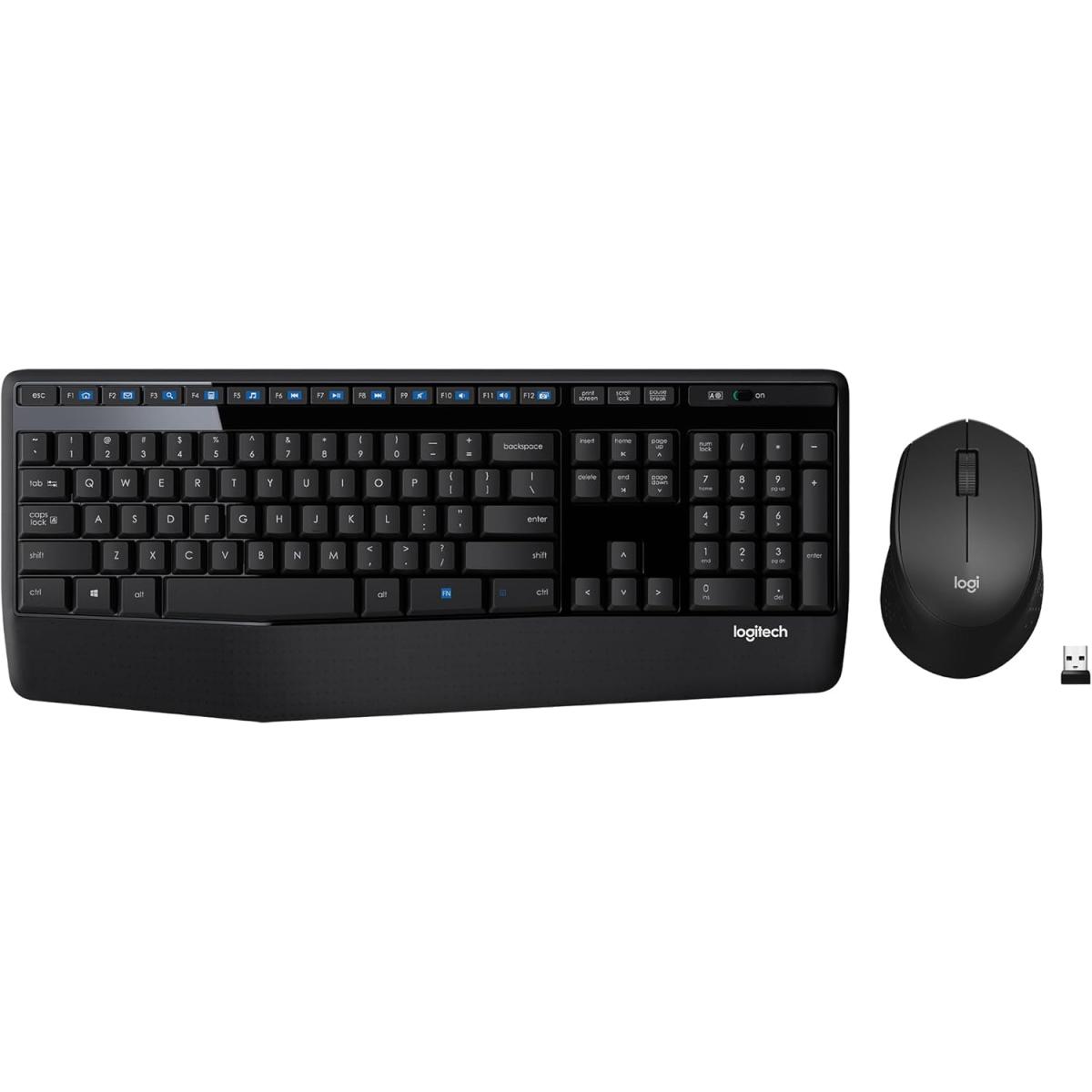 Logitech MK345 Wireless Keyboard and Mouse Combo with Palm Rest, 2.4 GHz USB Receiver, Compatible with PC, Laptop, Black (عربي)