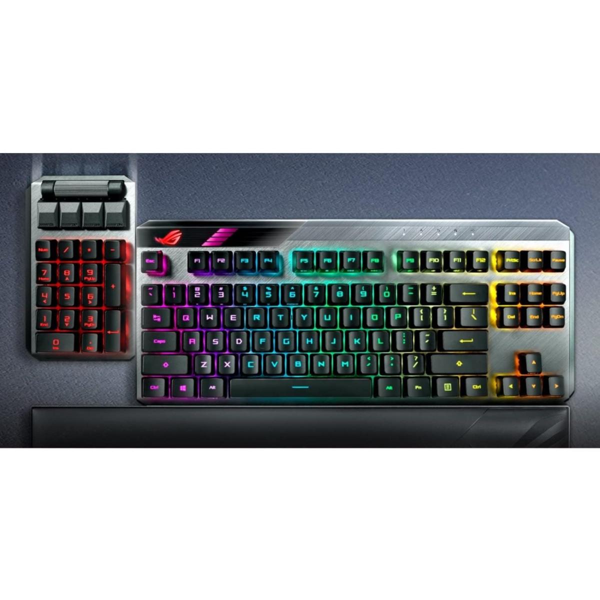 ASUS ROG Claymore II Wireless Modular (Full Size & TKL) Gaming Optical Mechanical Switch Keyboard (ROG RX RED) ,PBT , Up To 43 Hours Battery, Detachable Numpad, RGB Aura Sync, Media Controls
