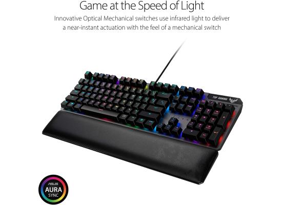 ASUS TUF Gaming K7 Optical RGB-Mech Keyboard with IP56وaircraft-grade aluminum, Magnetic Wrist Rest, Gun-metal grey, linear 25X Faster (عربي)