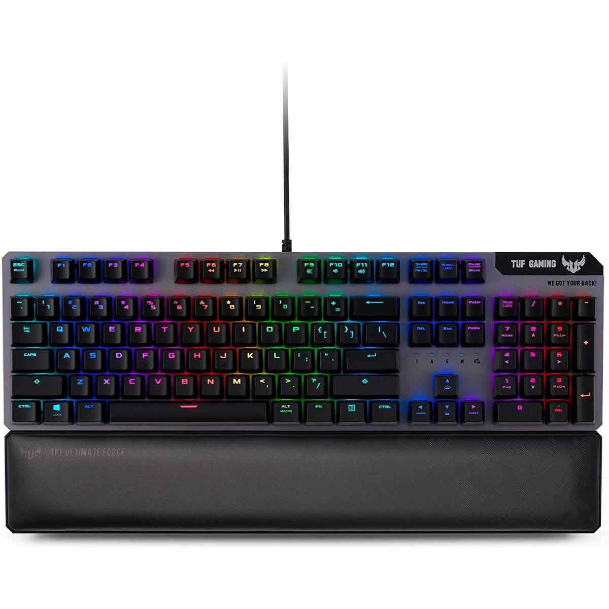 ASUS TUF Gaming K7 Optical RGB-Mech Keyboard with IP56وaircraft-grade aluminum, Magnetic Wrist Rest, Gun-metal grey, linear 25X Faster (عربي)