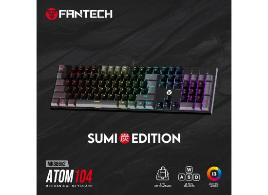 Fantech Atom104 Mk886 V2 (Full Size) RGB Wired Mechanical Gaming Keyboard, 3 Pin Hot-Swappable Switches, 25 Anti-Ghosting Keys - Sumi Edition Black/Red Switch
