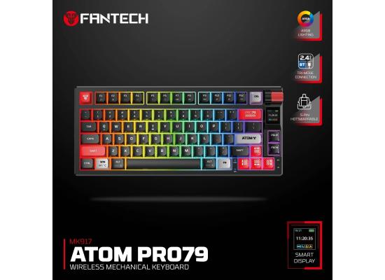 Fantech Atom Pro79 MK917 TRI-Mode Connection (Wireless 2.4GHz, BT 5.0, Wired) 79 Keys (TKL 75% Size) RGB Mechanical Gaming Keyboard, Hot Swappable w/ Smart LCD For Win & Mac - Black/Red Switch