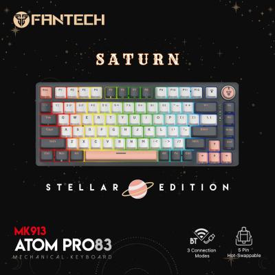Fantech Atom Pro83 Mk913 TRI-Mode Connection (Wireless 2.4GHz, BT 5.0, Wired) 83 Keys (TKL 75% Size) RGB 3 Colors Combination Mechanical Gaming Keyboard, Anti-Ghosting Full Keys, Volume Knob - Stellar Edition Saturn/Red Switch